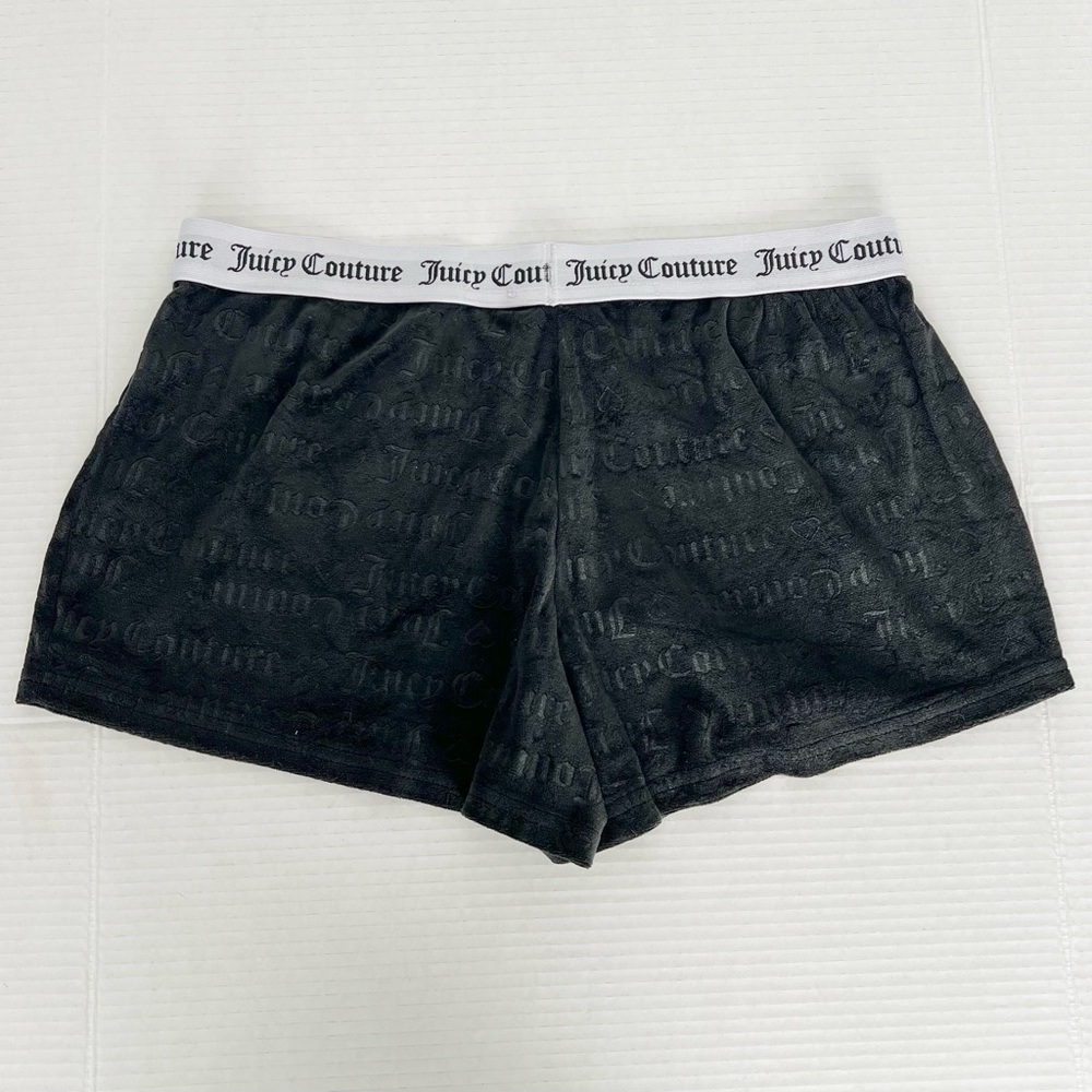 Juicy Couture Y2K Black Velour Micro Mini Shorts Large Sexy Mean Girl Hot Pants